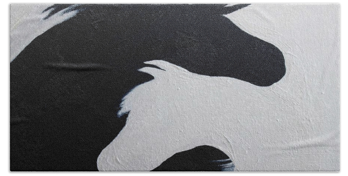 Moon Beach Towel featuring the painting Black and White Horses Together Forever by Barbie Batson