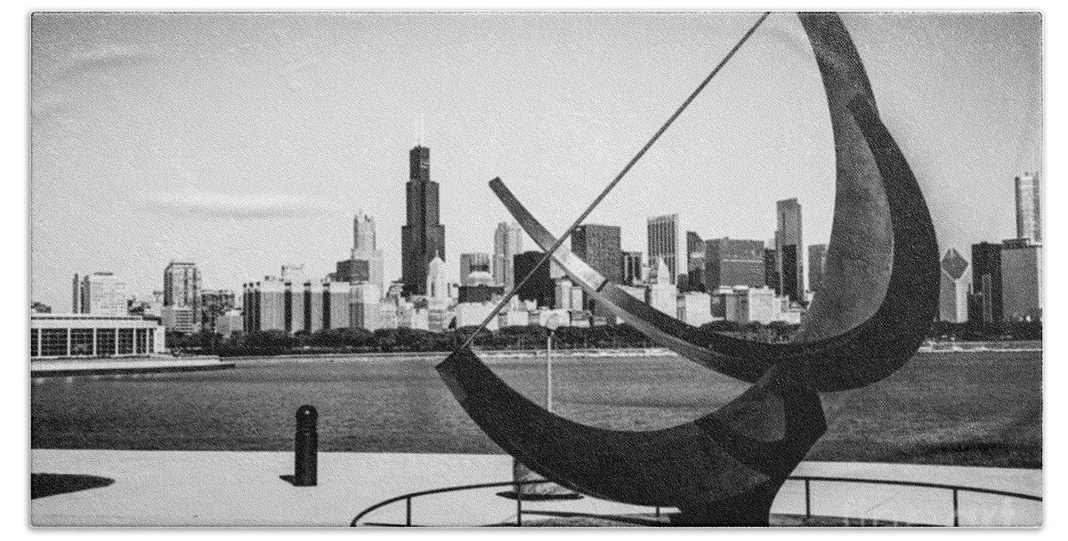 Adler Beach Towel featuring the photograph Black and White Picture of Adler Planetarium Sundial by Paul Velgos