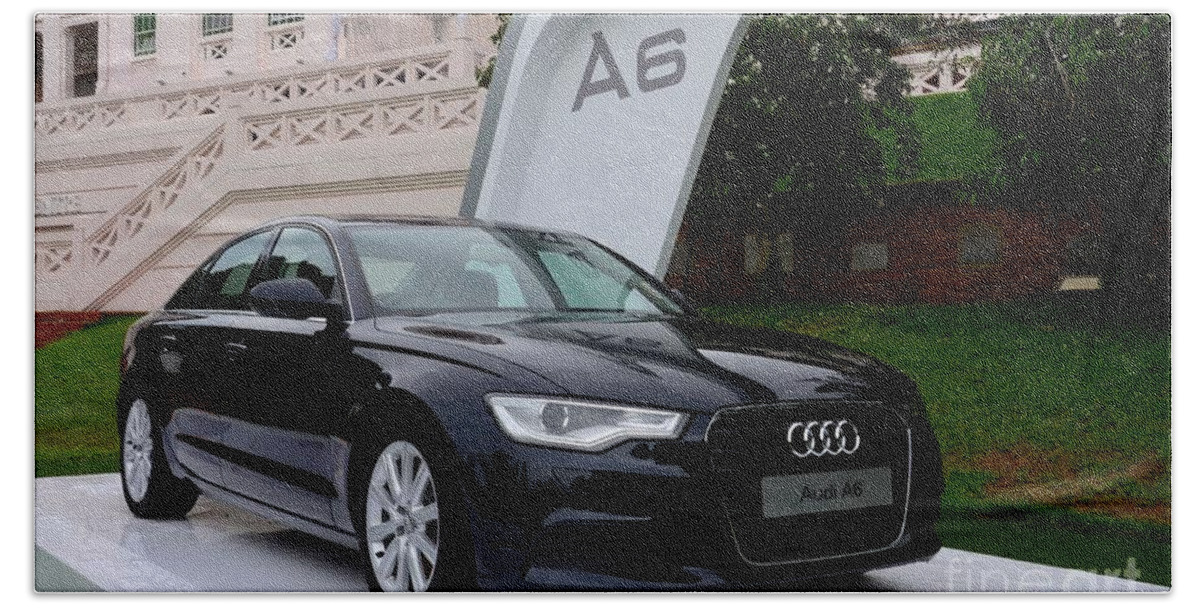 Car Beach Towel featuring the photograph Black Audi A6 Classic saloon car by Imran Ahmed