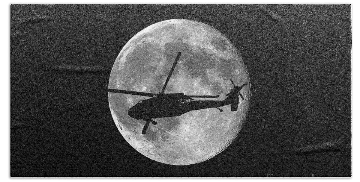 Black Hawk Helicopter Beach Towel featuring the photograph Black Hawk Moon by Al Powell Photography USA