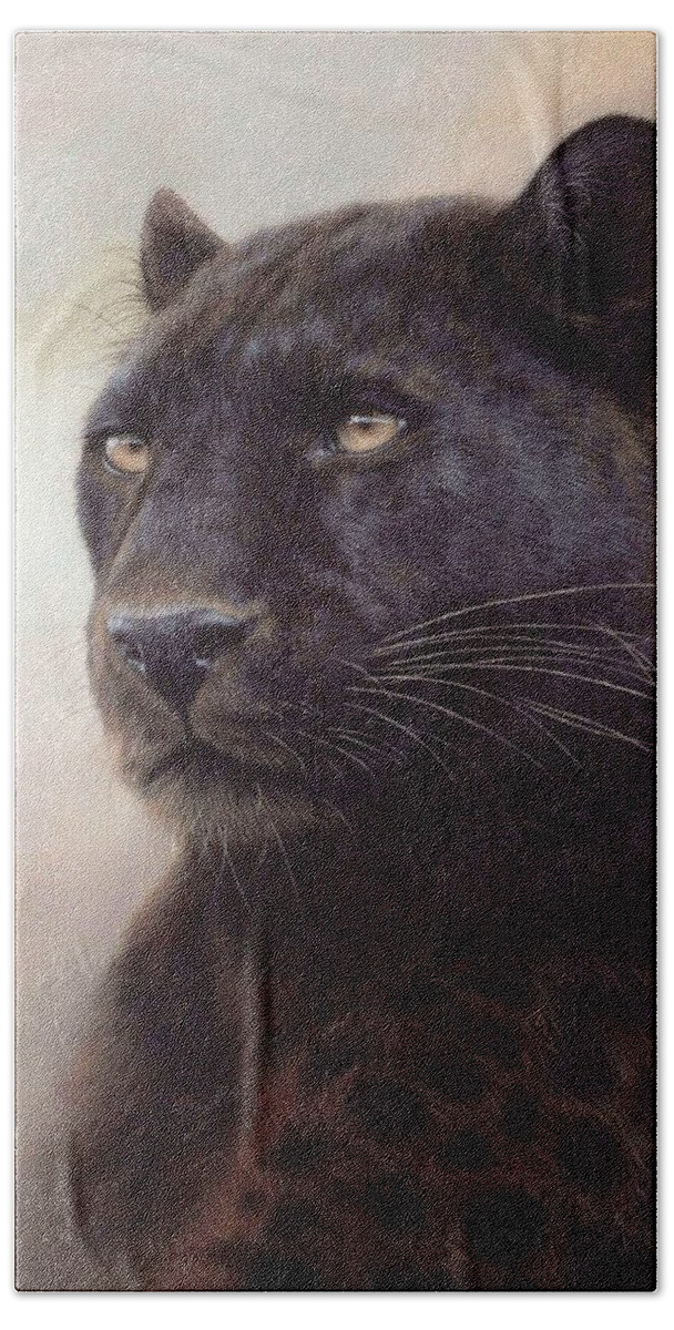 Black Leopard Beach Sheet featuring the painting Black Leopard Painting by Rachel Stribbling