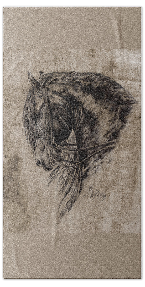 Blackhorse Beach Towel featuring the drawing Black Mystic by Art Imago