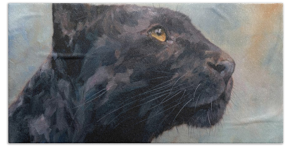 Panther Beach Towel featuring the painting Black Panther by David Stribbling