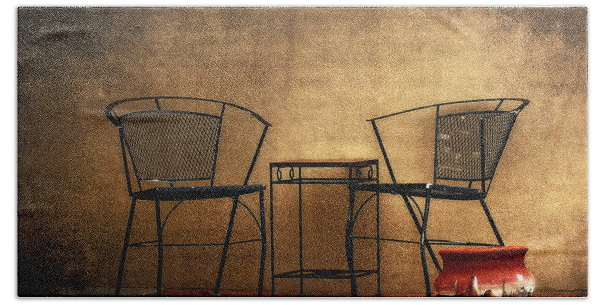 Chairs Beach Towel featuring the photograph Black Table and Chairs by Lucinda Walter