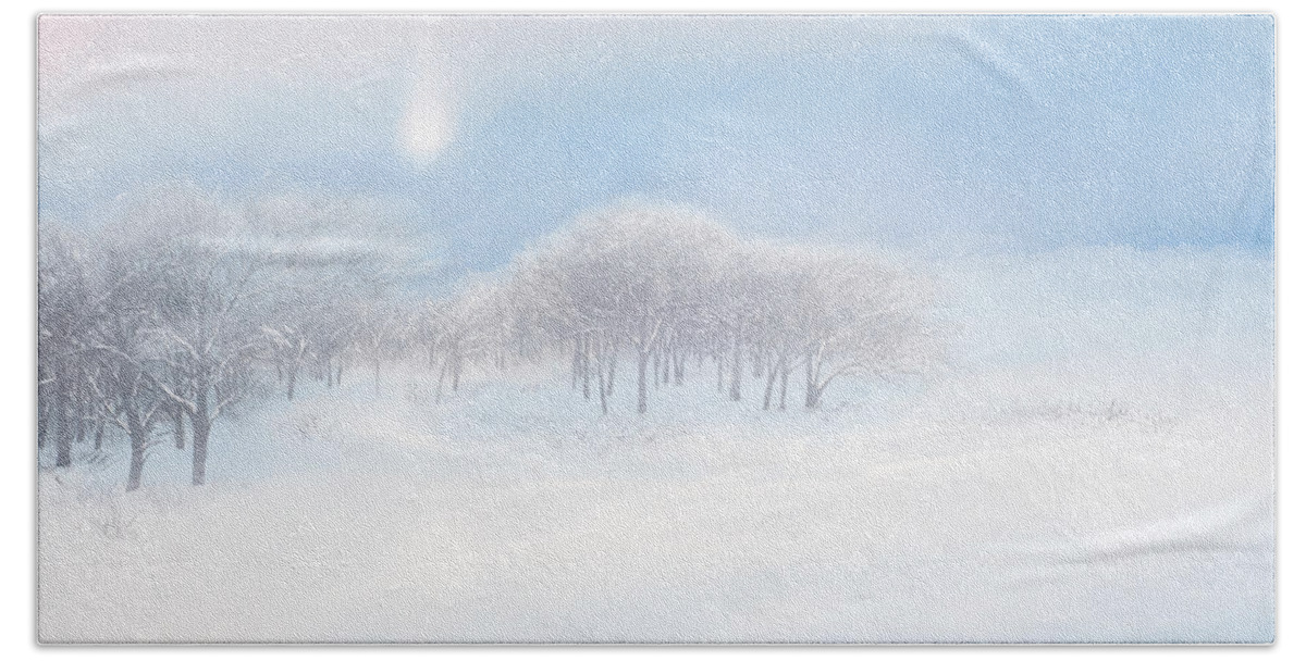 Winter Beach Towel featuring the painting Blizzard Coming by Lynn Hansen