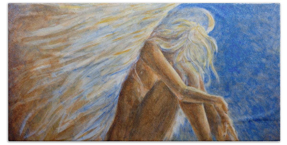 Angel Beach Towel featuring the painting Blu Angel by Nik Helbig