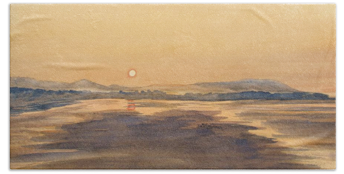 Blue Anchor Sunset Beach Sheet featuring the painting Blue Anchor Sunset by Martin Howard