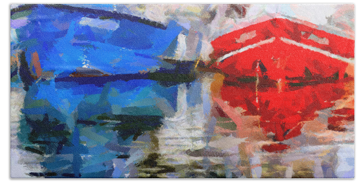 Seascape Beach Sheet featuring the painting Blue and Red by Dragica Micki Fortuna