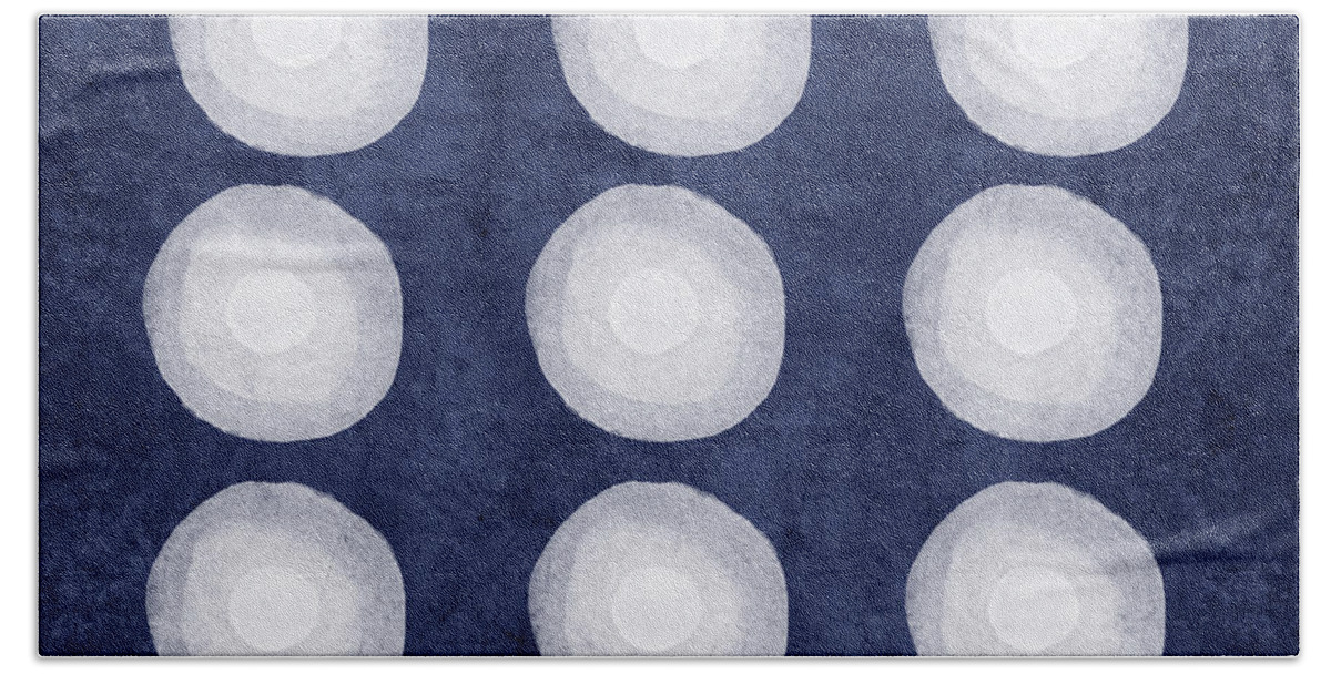 Blue Beach Towel featuring the painting Blue and White Shibori Balls by Linda Woods