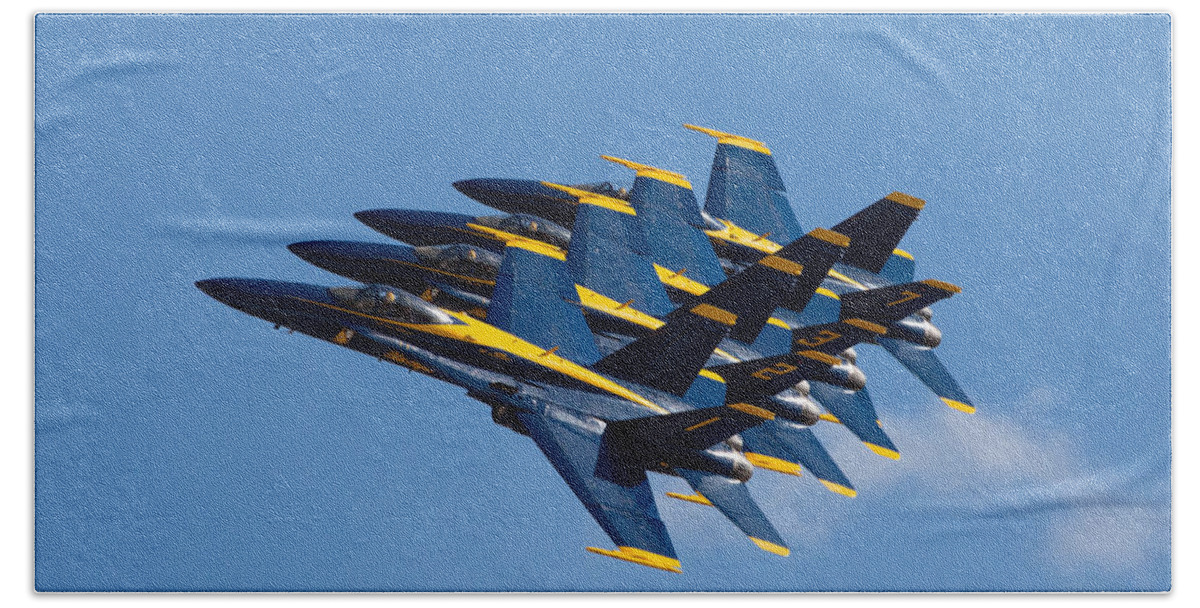 Blue Beach Towel featuring the photograph Blue Angels Echelon by John Daly