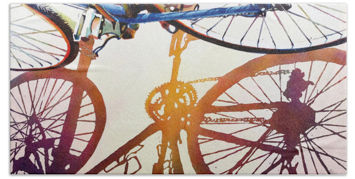 Blue Bicycle Beach Towel featuring the painting Blue Bike by Greg and Linda Halom