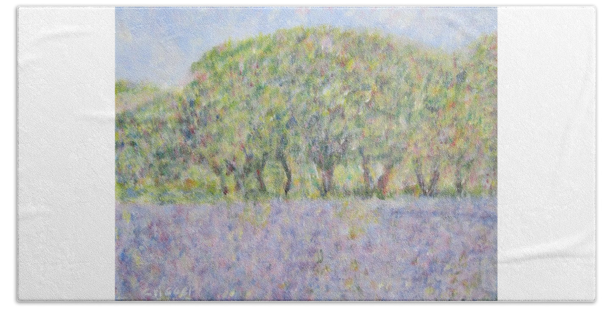 Impressionism Beach Towel featuring the painting Blue Bonnets Field in Texas by Glenda Crigger