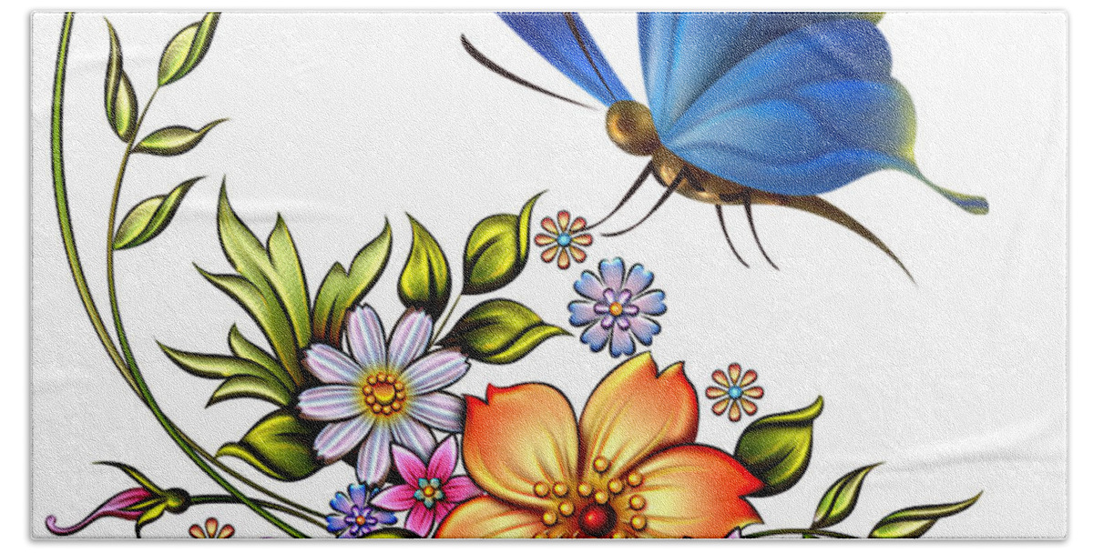 Blue Butterfly Canvas Prints Beach Towel featuring the digital art Blue Butter Fly II by John Junek