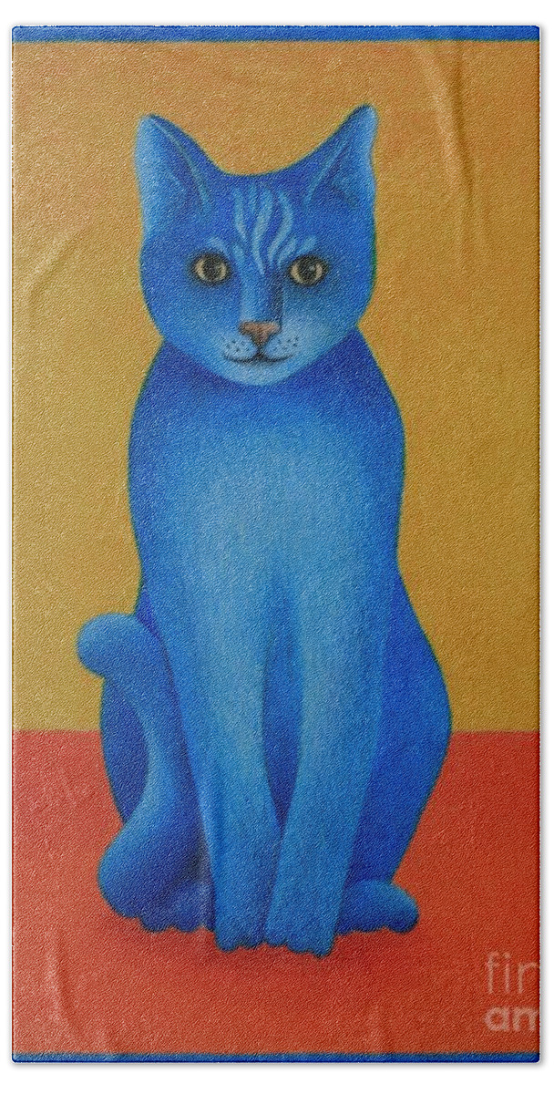 Primary Colors Beach Towel featuring the painting Blue Cat by Pamela Clements