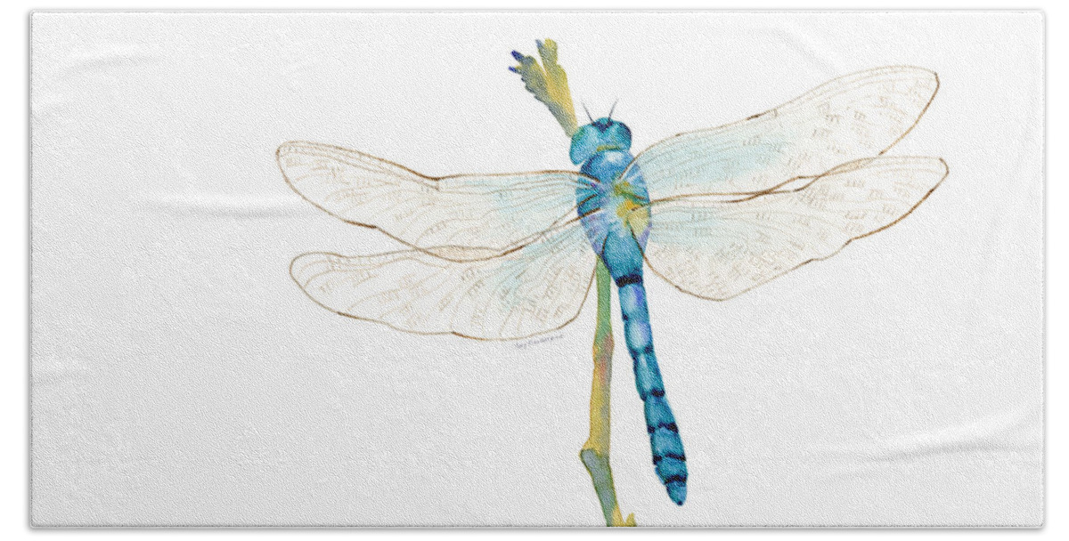 Dragonflies Beach Towel featuring the painting Blue Dragonfly by Amy Kirkpatrick