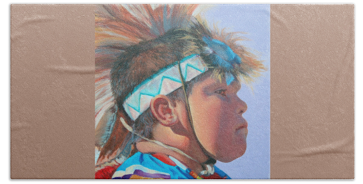 Native American Beach Towel featuring the painting Blue Falcon by Christine Lytwynczuk