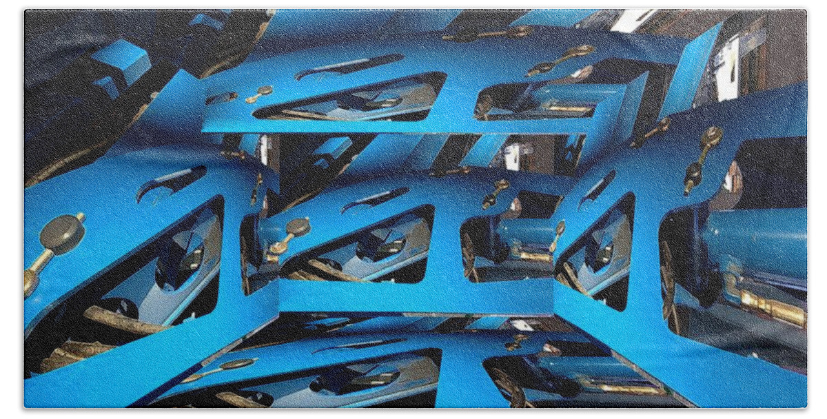 Abstract Beach Towel featuring the digital art Blue Girder by Ron Bissett