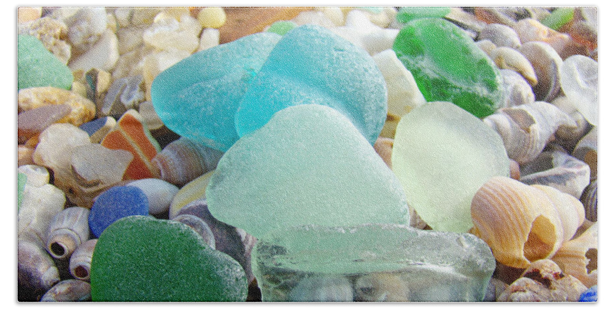 Seaglass Beach Towel featuring the photograph Blue Green Sea Glass Beach Coastal Seaglass by Patti Baslee