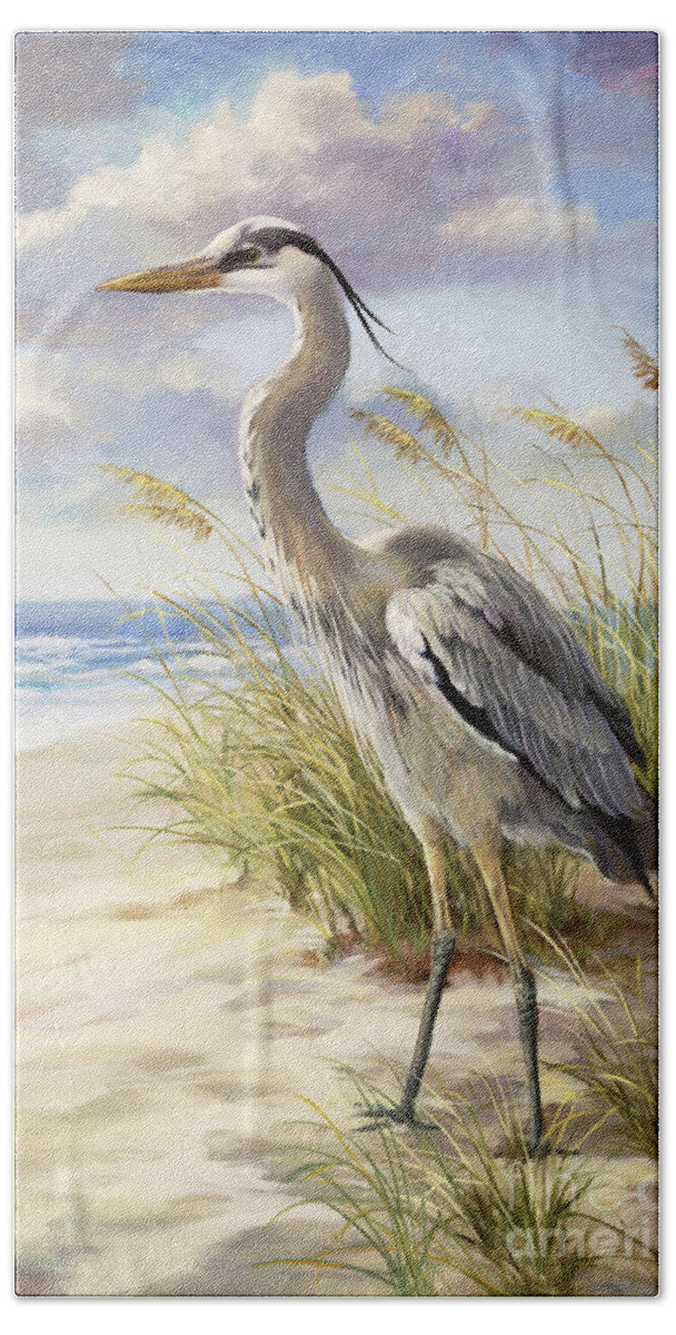 Blue Heron Beach Towel featuring the painting Blue Heron by Laurie Snow Hein