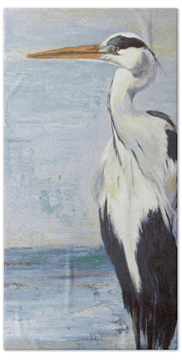 Blue Beach Towel featuring the painting Blue Heron On Blue II by Patricia Pinto