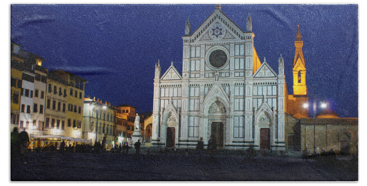 Basilica Santa Croce Beach Towel featuring the photograph Blue Hour - Santa Croce Church Florence Italy by Georgia Mizuleva