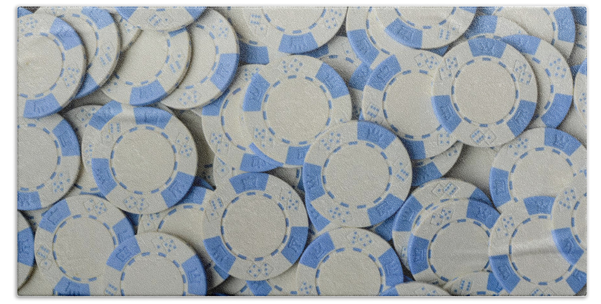 Sport Beach Towel featuring the photograph Blue Poker Chip Background by Brandon Bourdages