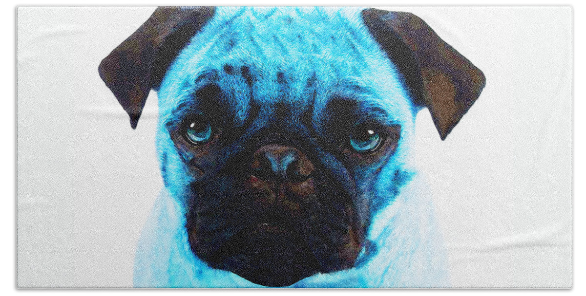 Pug Beach Sheet featuring the painting Blue - Pug Pop Art By Sharon Cummings by Sharon Cummings