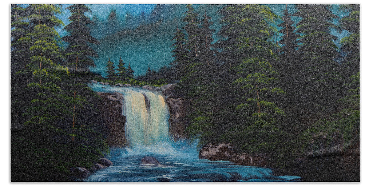 Landscape Beach Towel featuring the painting Mountain Falls by Chris Steele