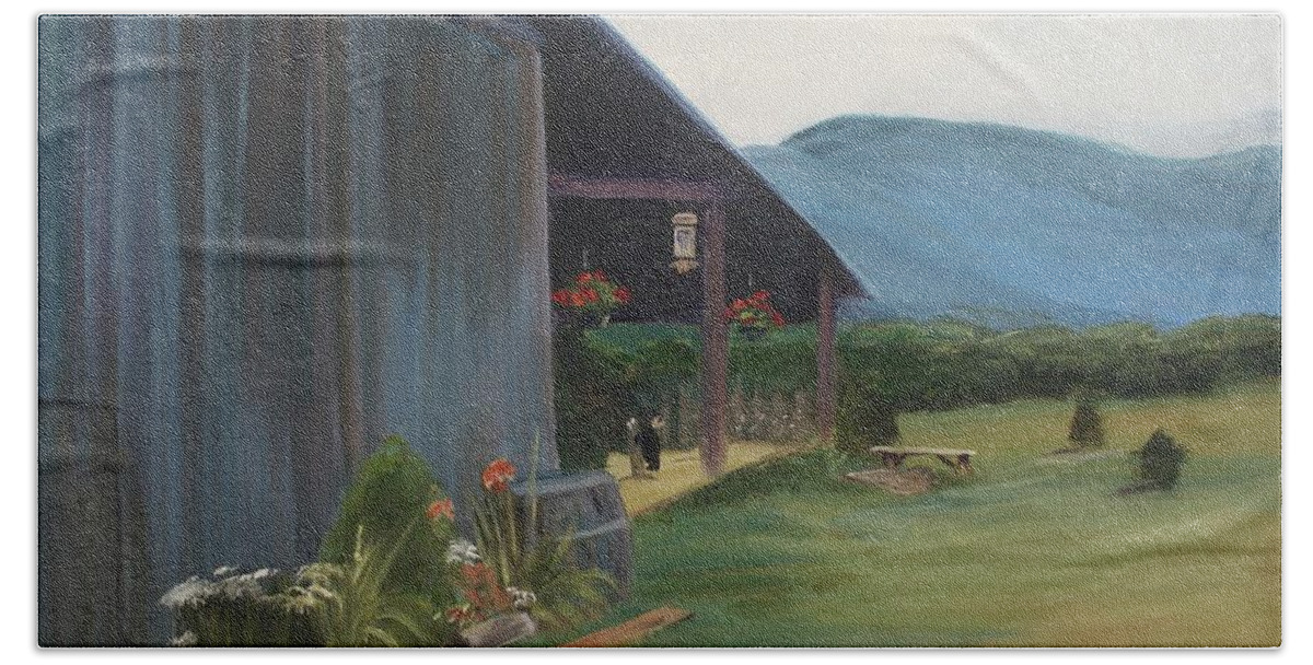 Blue Ridge Beach Towel featuring the painting Blue Ridge Vineyard by Donna Tuten