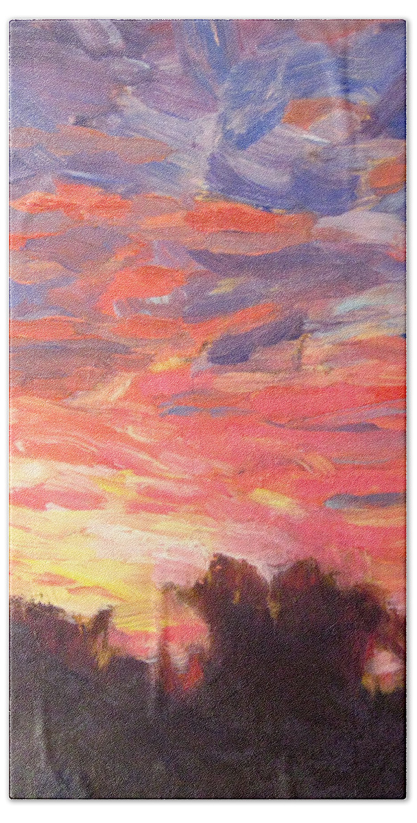 Sunset Beach Towel featuring the painting Blushing Sunset by Robie Benve