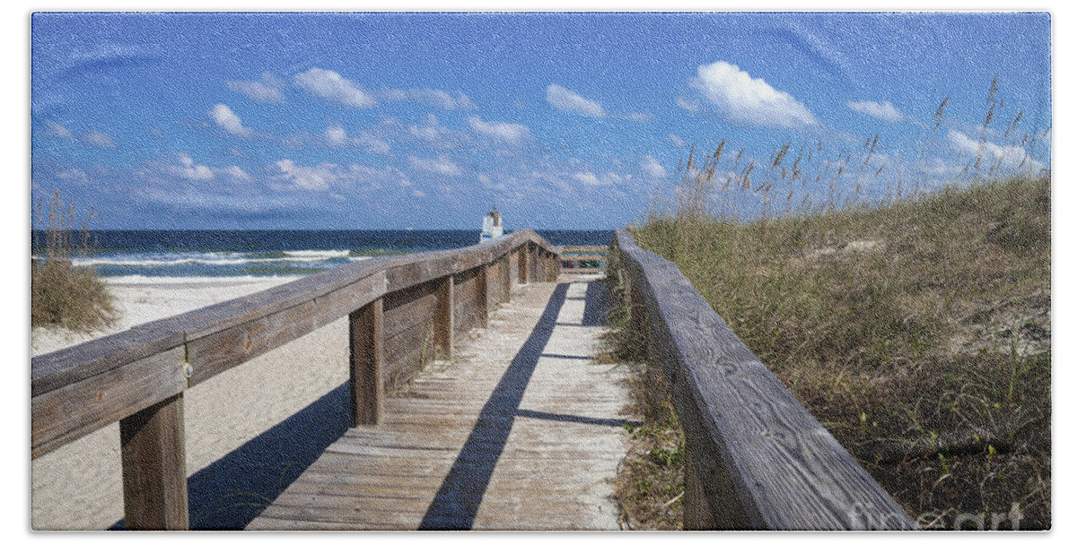 Neptune Beach Beach Towel featuring the photograph Boardwalk to Paradise by Diane Macdonald