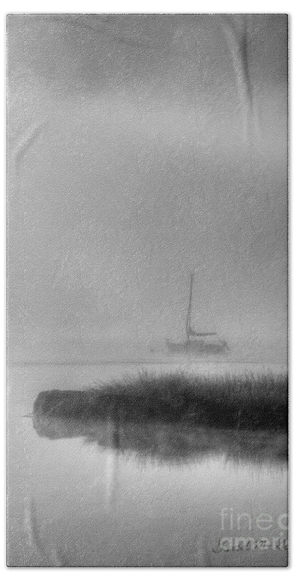 Boat Beach Towel featuring the photograph Boat and Morning Fog by David Gordon