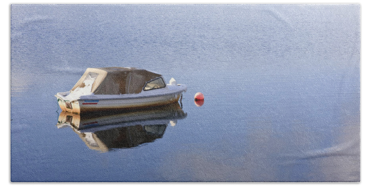 Boat Beach Towel featuring the photograph Boat at anchor by Sue Leonard