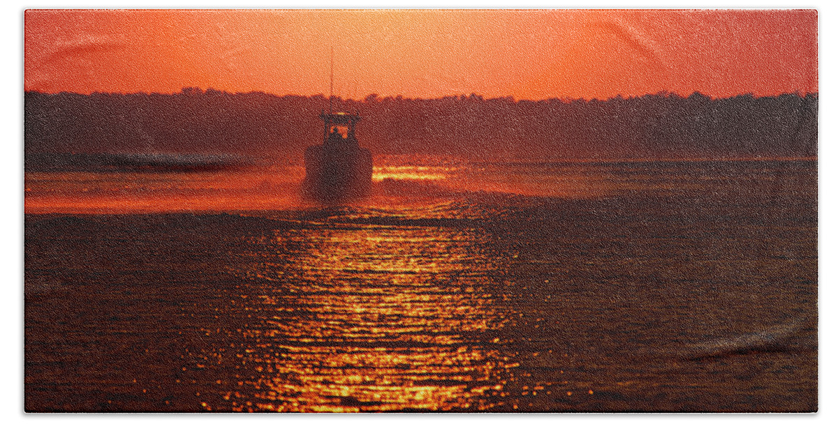 Boat Beach Sheet featuring the photograph Boat at Sunset by David Kay