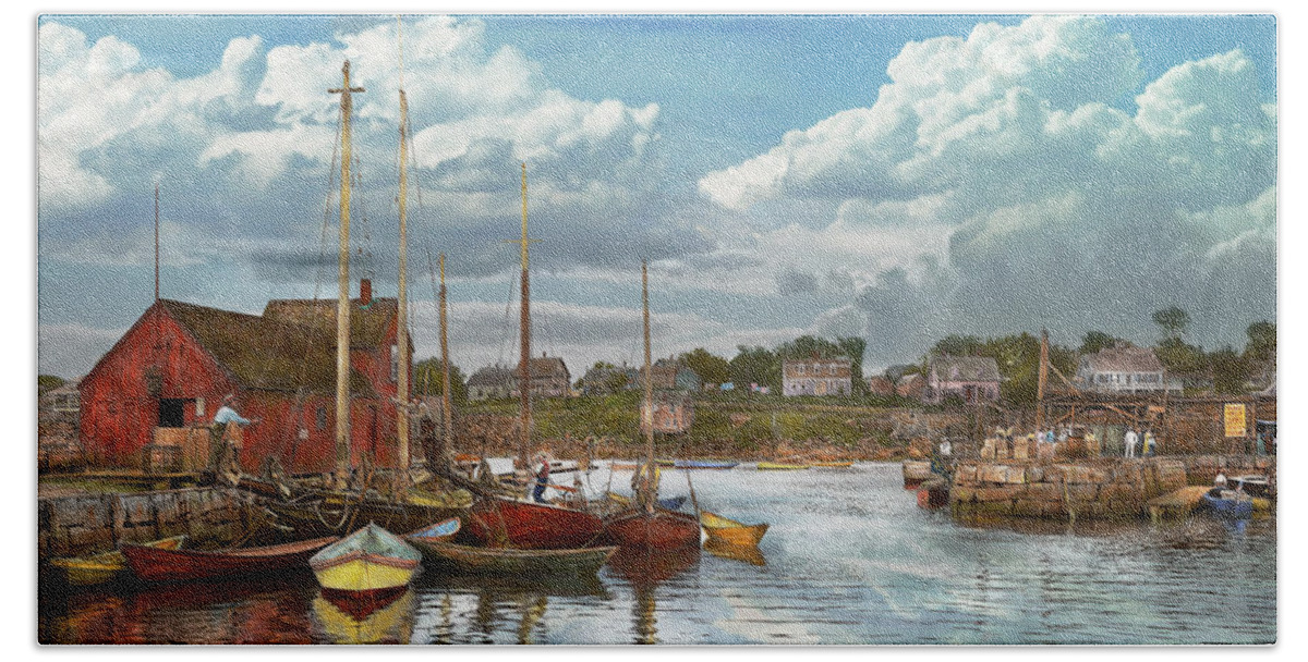 Self Beach Towel featuring the photograph Boat - Rockport Mass - Motif Number One - 1906 by Mike Savad