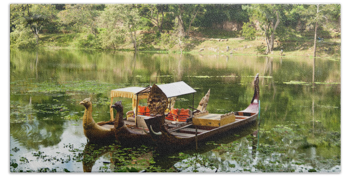 Lake Beach Towel featuring the photograph Boats at Angkor Thom by James Gay