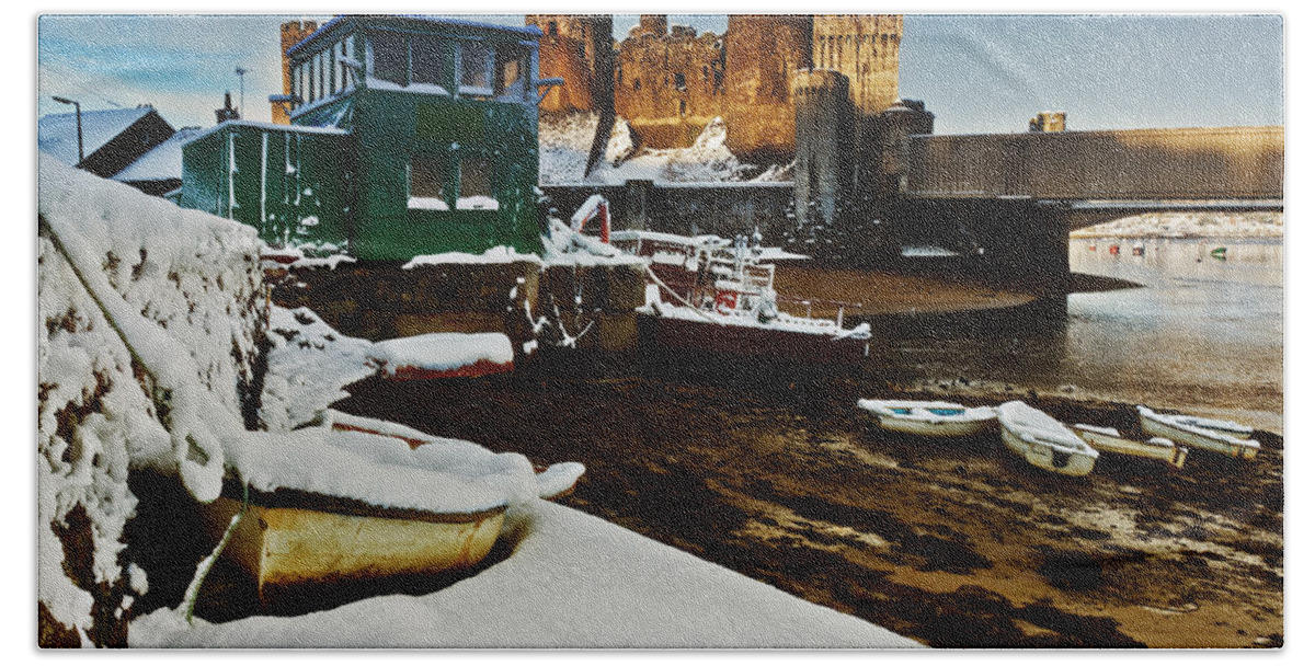 Snow Beach Towel featuring the photograph Boats in snow at the Castle by B Cash
