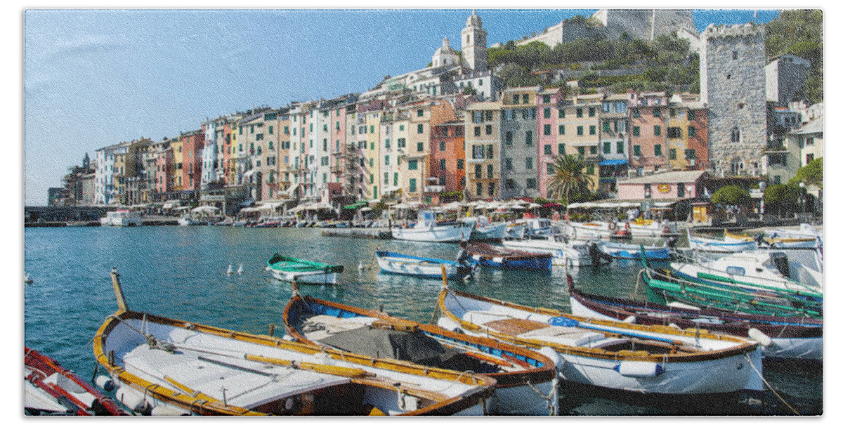 Europe Beach Towel featuring the photograph Boats in the Portovenere Harbor 3 by Matt Swinden