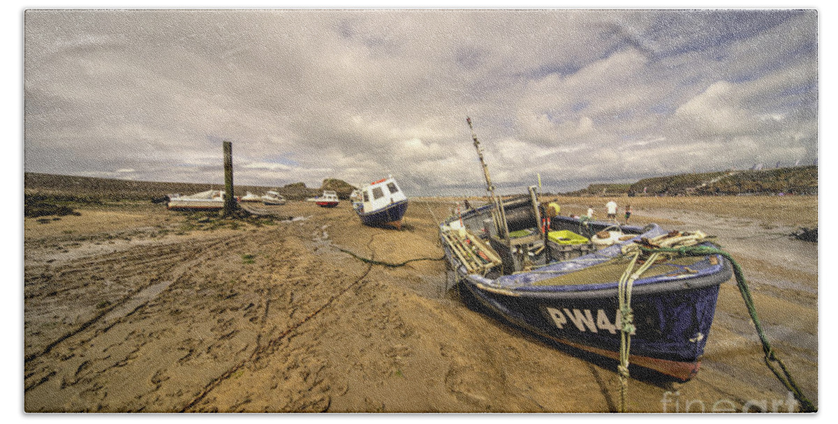 Bude Beach Towel featuring the photograph Boats on Bude beach by Rob Hawkins