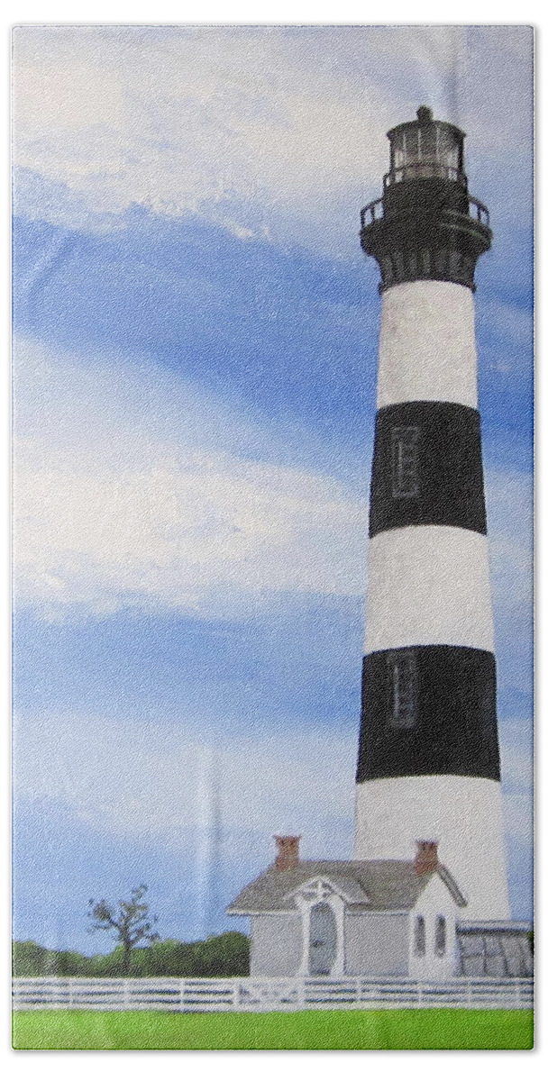 Lighthouse Beach Towel featuring the painting Bodie Island Light by Anne Marie Brown