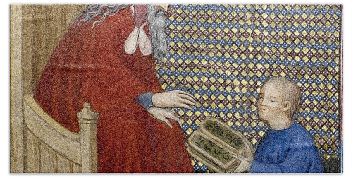 Boethius Beach Towel featuring the photograph Boethius Instructs Boy In Arithmetic by Getty Research Institute