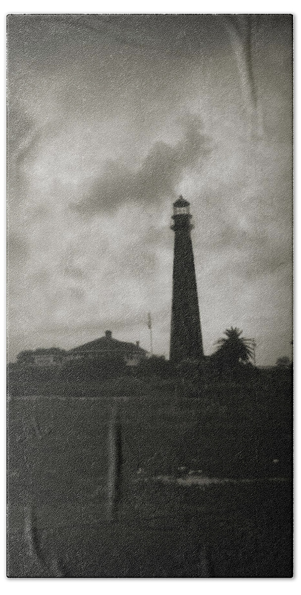 Bolivar Lighthouse Beach Towel featuring the digital art Bolivar Lighthouse by Linda Unger