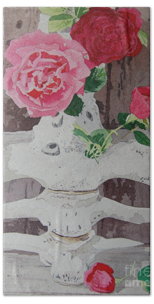 Nature Beach Towel featuring the painting Bones and Roses by Terry Holliday