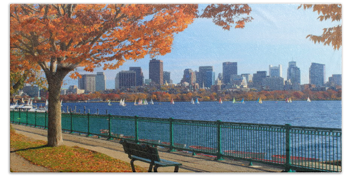 Boston Beach Towel featuring the photograph Boston Charles River in Autumn by John Burk
