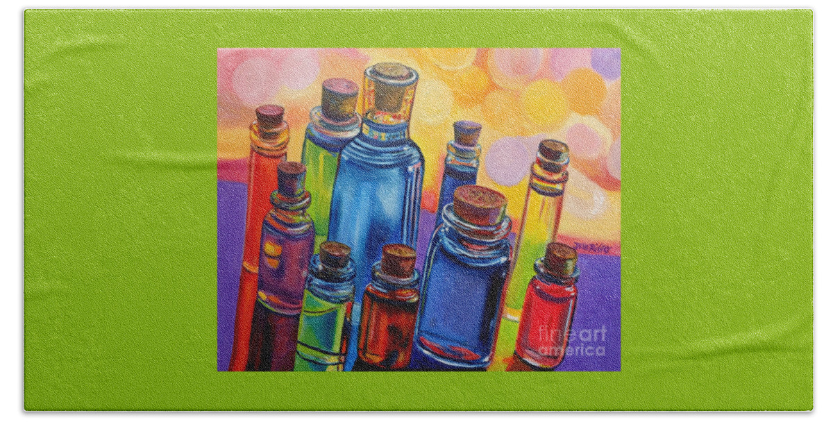 Bottles Beach Towel featuring the painting Bottled Rainbow by Julie Brugh Riffey