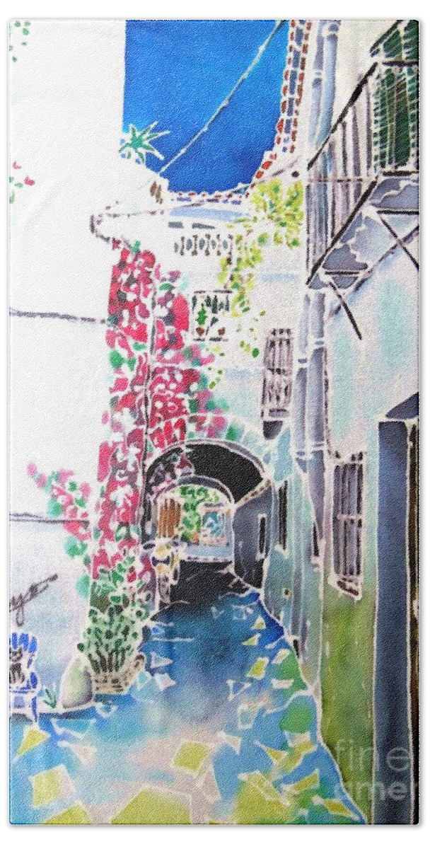 Spain Beach Towel featuring the painting Bougainvillea path by Hisayo OHTA