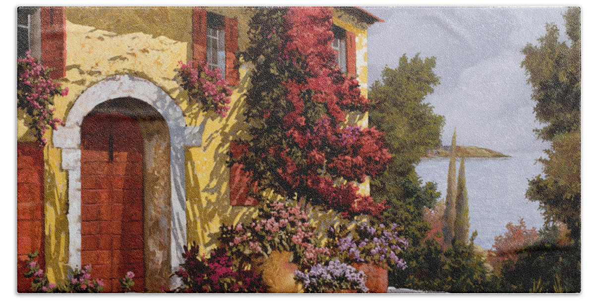 Bouganville Beach Towel featuring the painting Bouganville by Guido Borelli