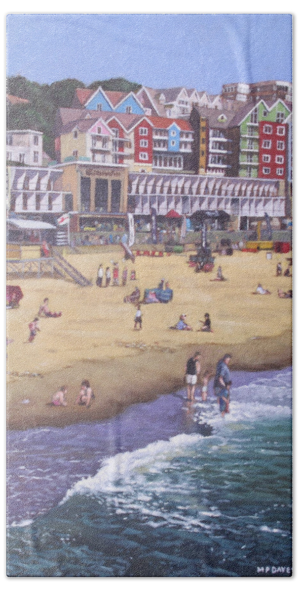 Bournemouth Beach Sheet featuring the painting Bournemouth boscombe beach sea front by Martin Davey