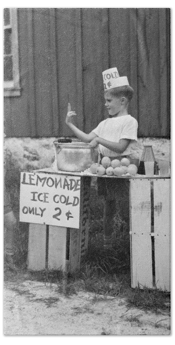 1940s Beach Towel featuring the photograph Boy Selling Lemonade, C.1940s by H. Armstrong Roberts/ClassicStock