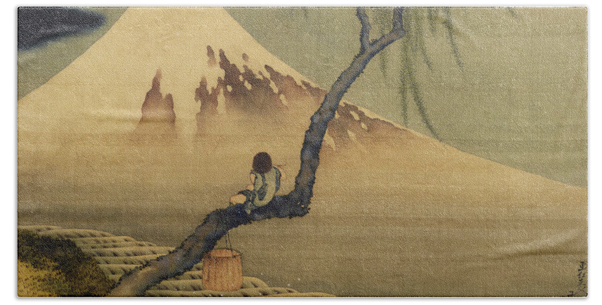 Katsushika Hokusai Beach Towel featuring the painting Boy Viewing Mount Fuji by Katsushika Hokusai